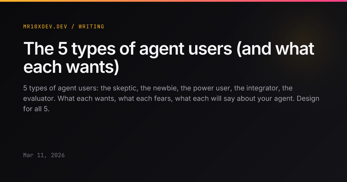 The 5 types of agent users (and what each wants) — Mr. 10x Dev